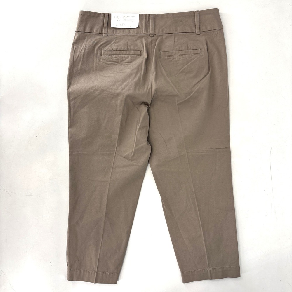 NWT LOFT‎ 4P Petite Original Crop Pants Straight Trouser Capris Khaki Tan Button - Picture 8 of 9